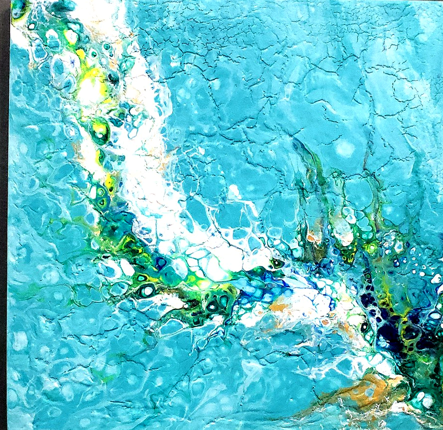 Back shelf Artopyandra turquoise acrylic pour work