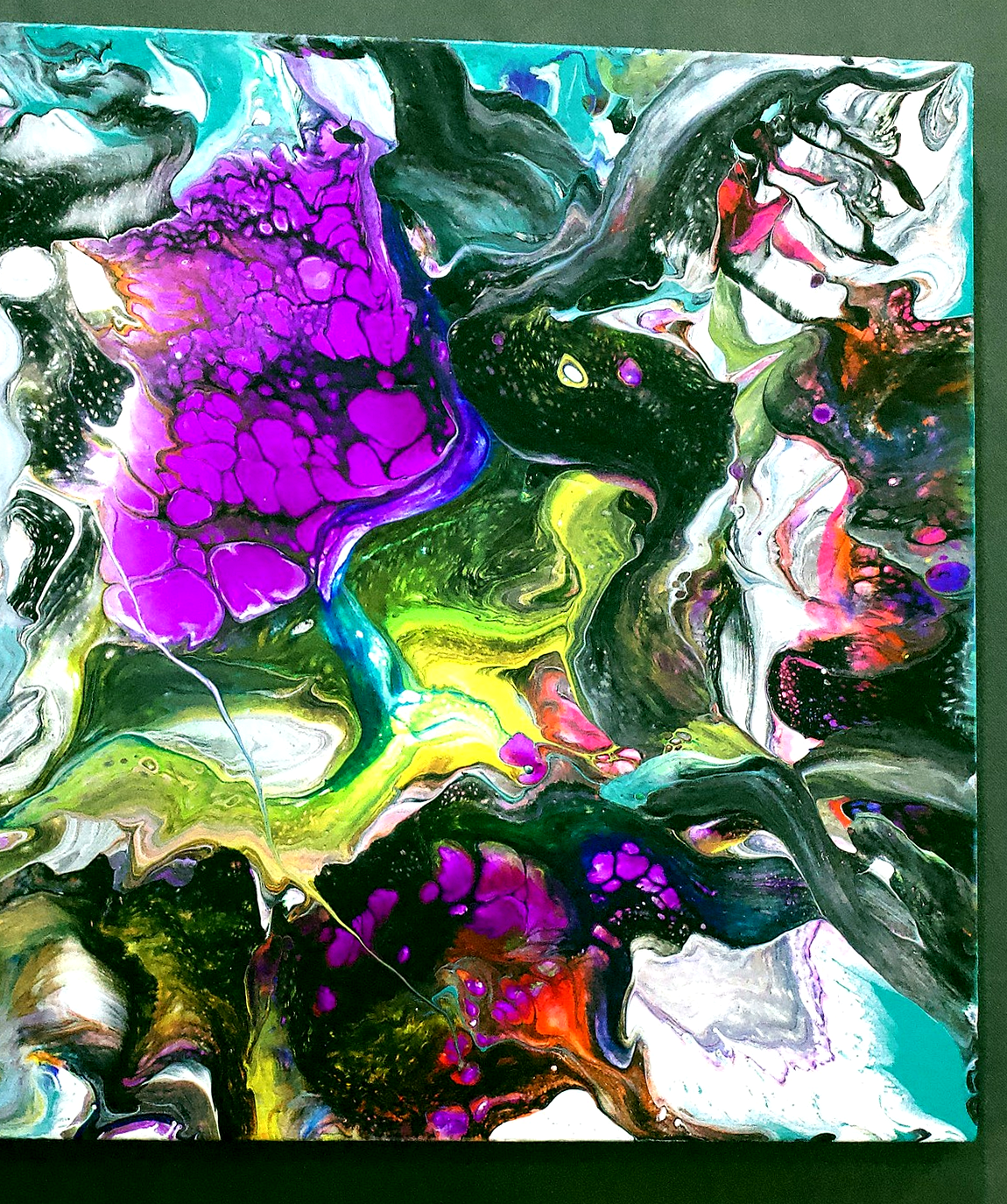 Unlisted Artopyandra acrylic pour study with magenta and green forms